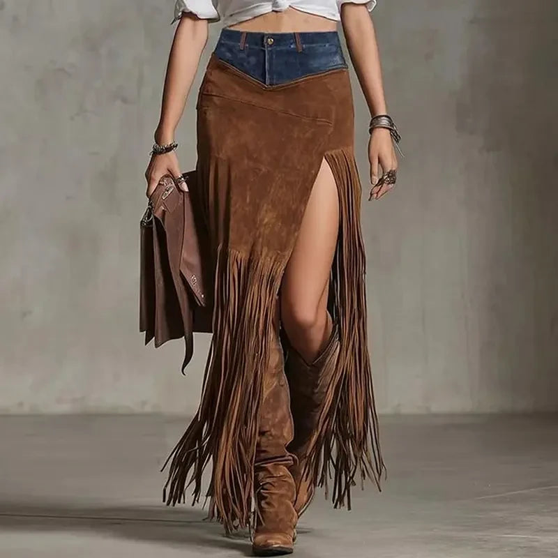 Bohemian Fringe Maxi Skirt
