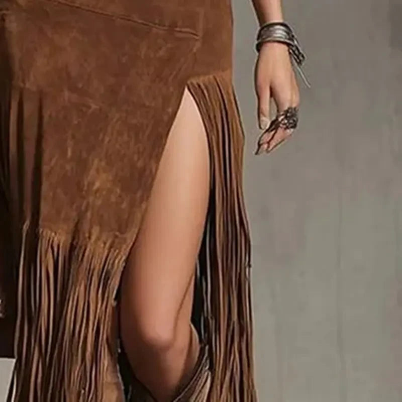 Bohemian Fringe Maxi Skirt