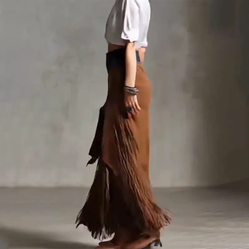 Bohemian Fringe Maxi Skirt