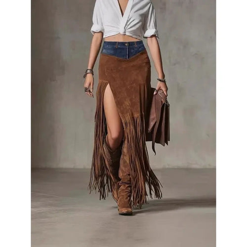 Bohemian Fringe Maxi Skirt