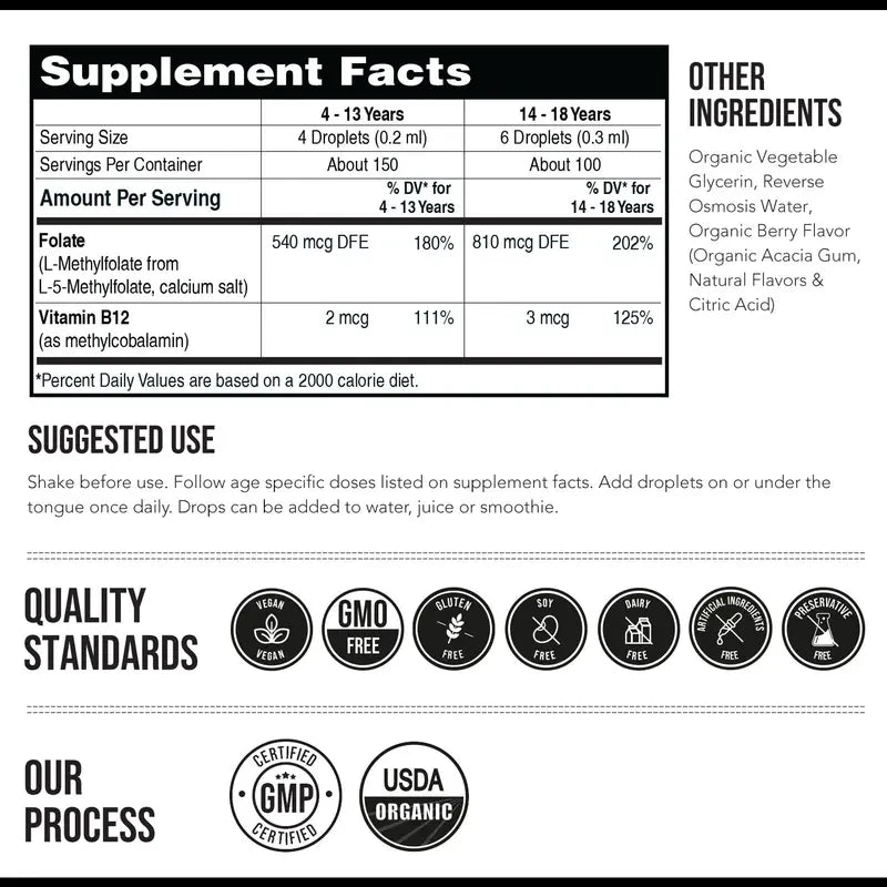 Organic Kids Methylfolate and B12 Liquid Supplement