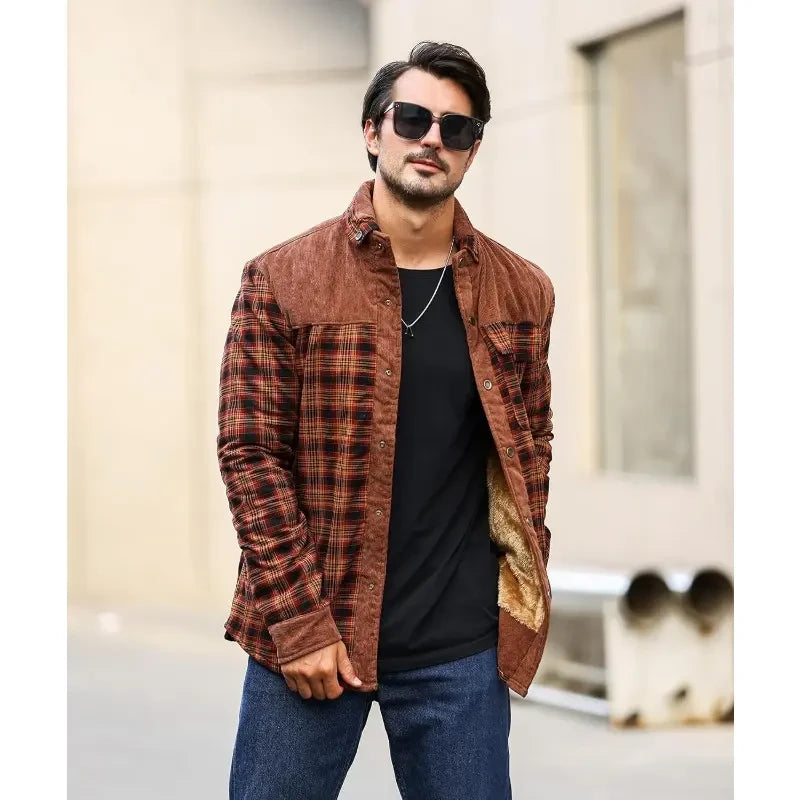 Sherpa Fleece Lined Flannel Shirt Jacket