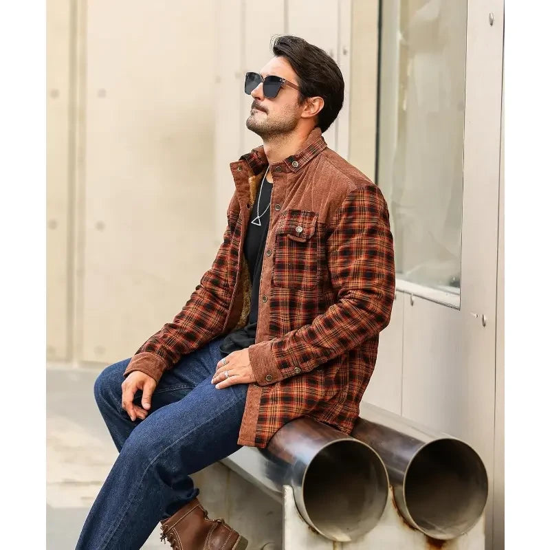 Sherpa Fleece Lined Flannel Shirt Jacket