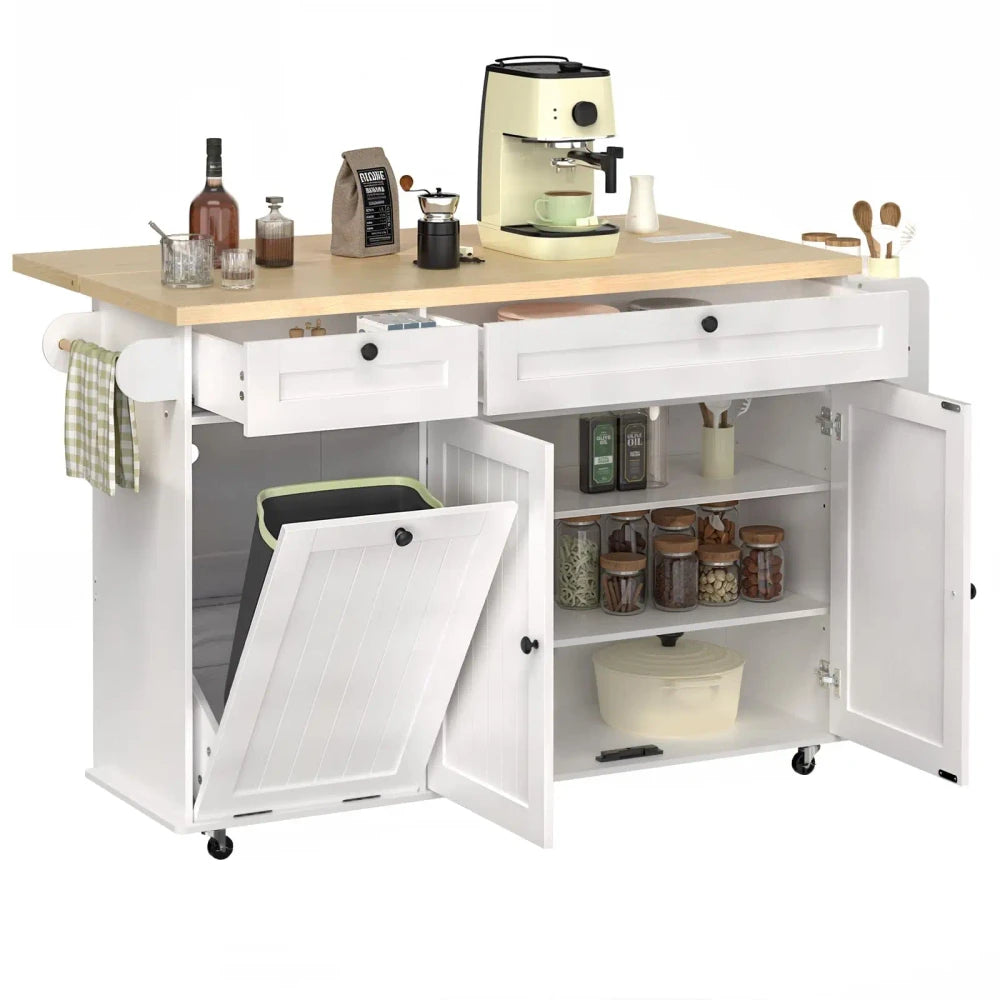 Rolling Mobile Kitchen Island with Power Outlet
