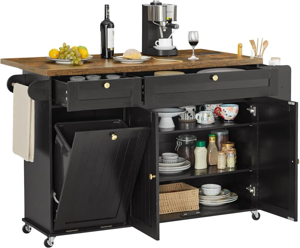 Rolling Mobile Kitchen Island with Power Outlet