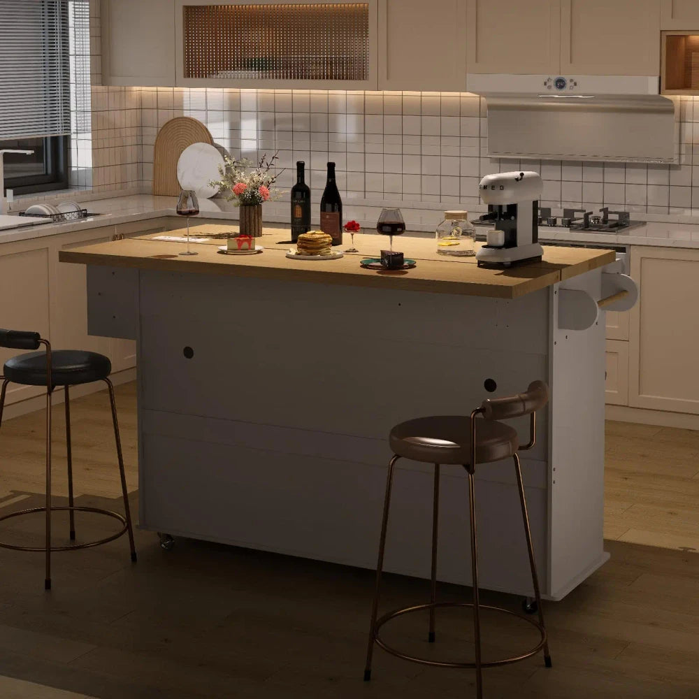 Rolling Mobile Kitchen Island with Power Outlet