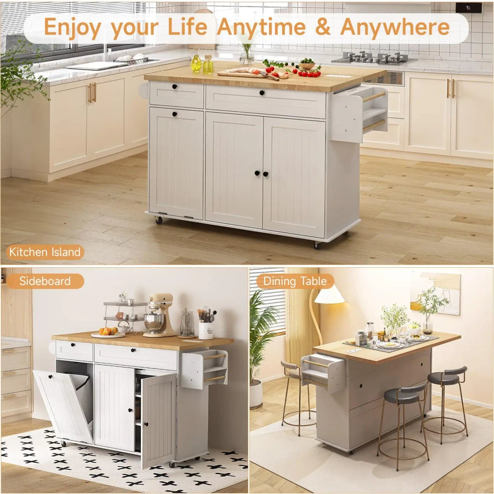 Rolling Mobile Kitchen Island with Power Outlet