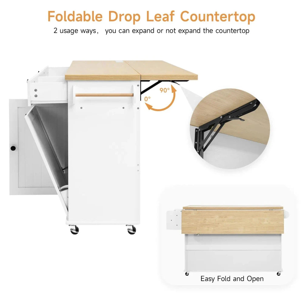 Rolling Mobile Kitchen Island with Power Outlet