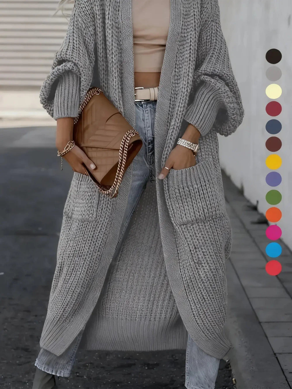 Drop Shoulder Long Knit Cardigan