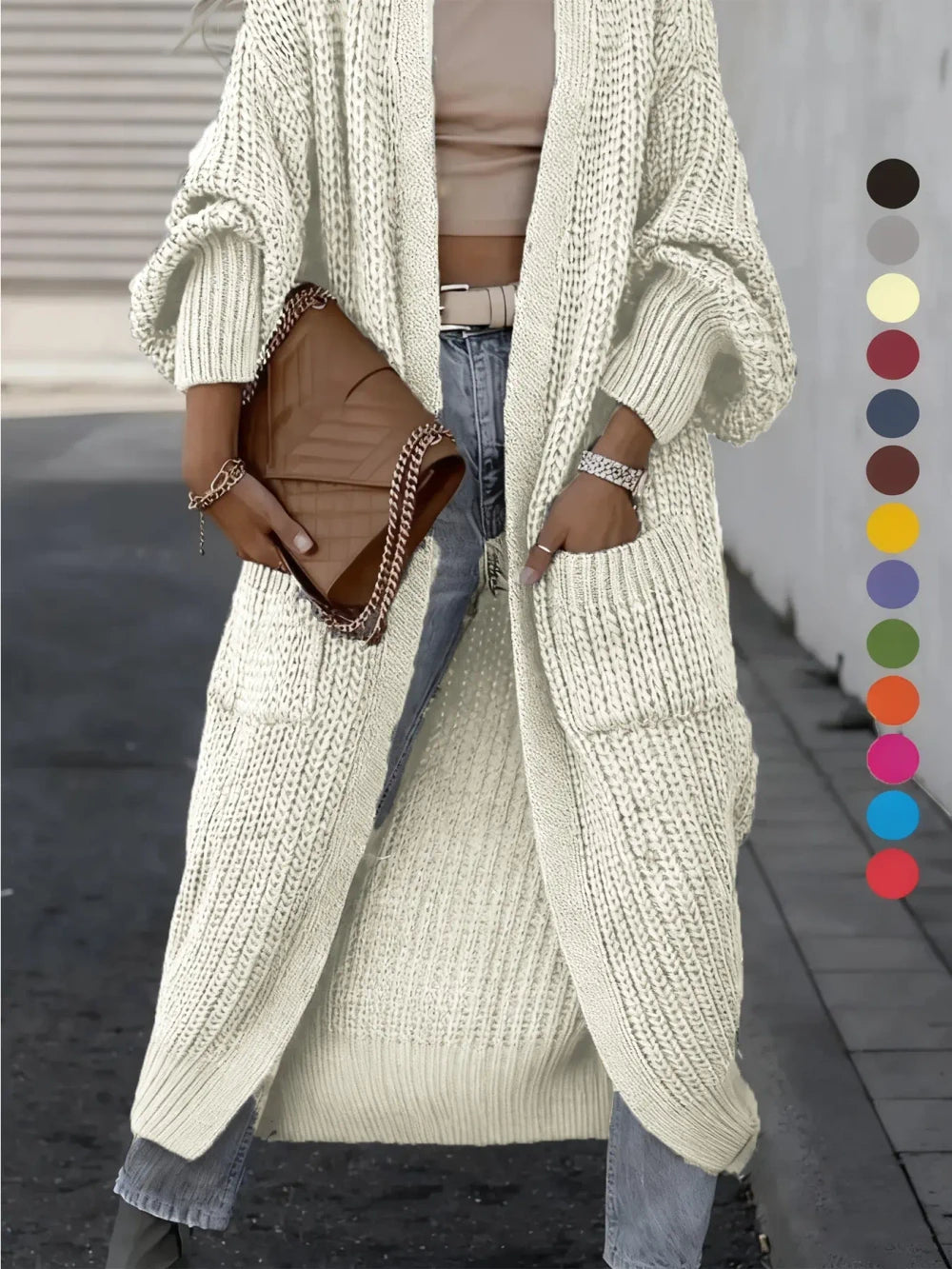 Drop Shoulder Long Knit Cardigan