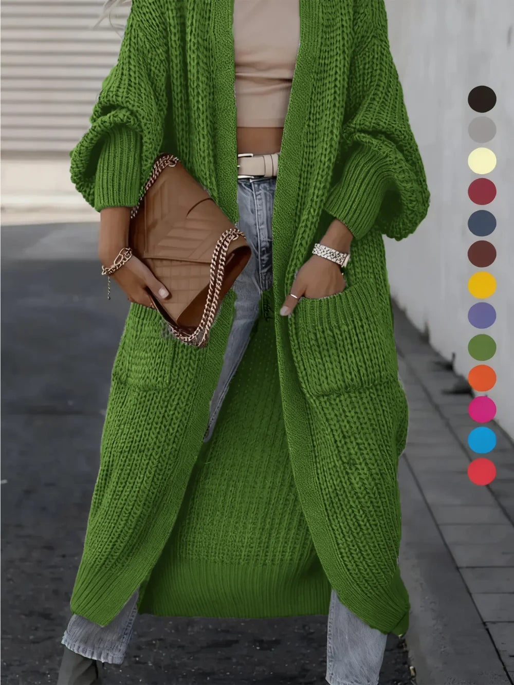 Drop Shoulder Long Knit Cardigan