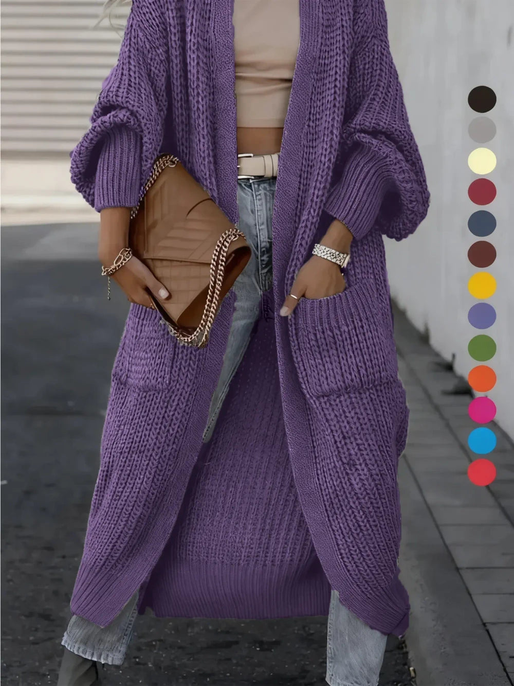 Drop Shoulder Long Knit Cardigan