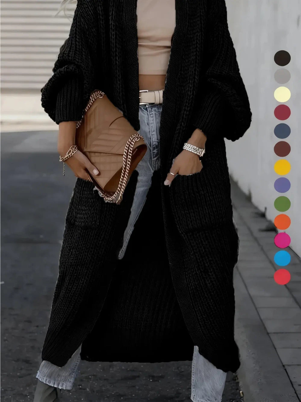 Drop Shoulder Long Knit Cardigan
