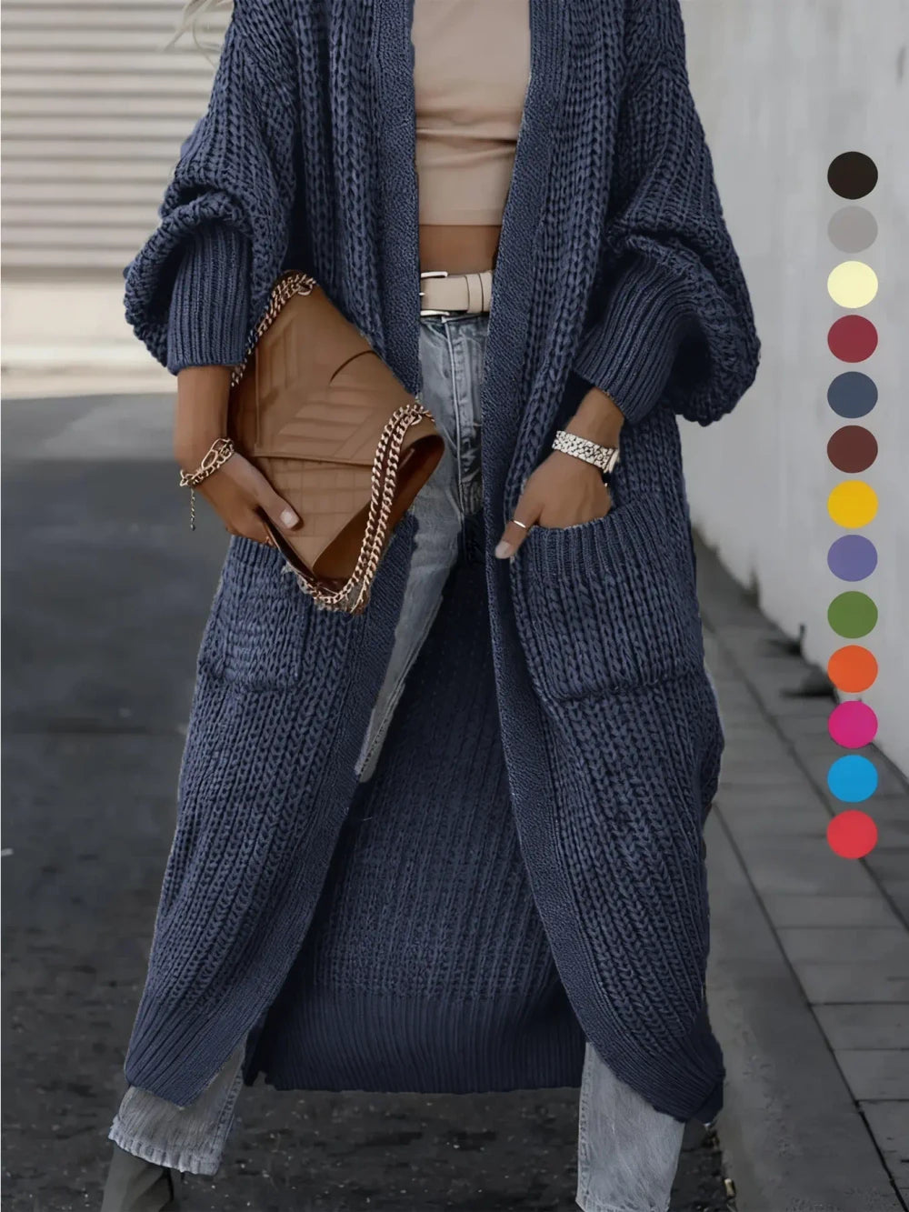 Drop Shoulder Long Knit Cardigan