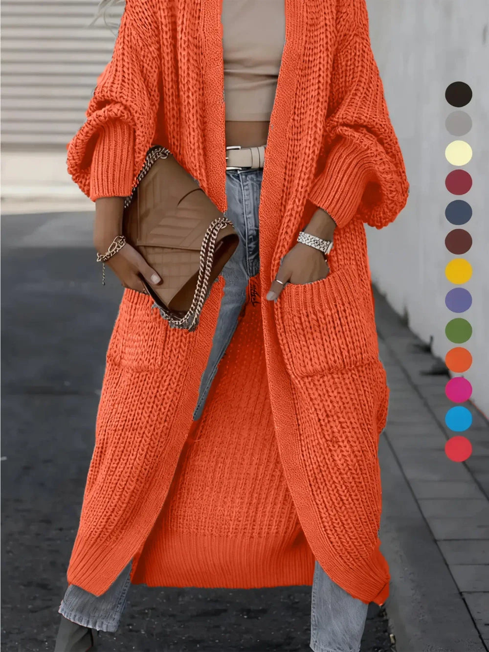 Drop Shoulder Long Knit Cardigan