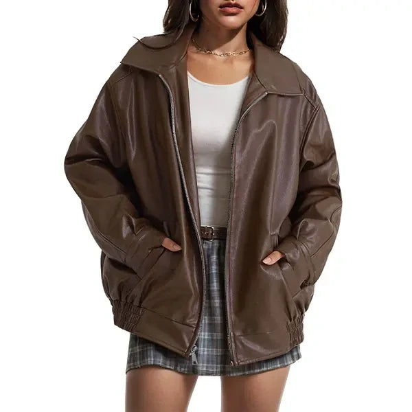 Faux Suede Leather Bomber Coat
