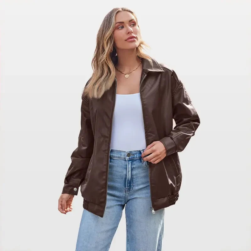 Faux Suede Leather Bomber Coat