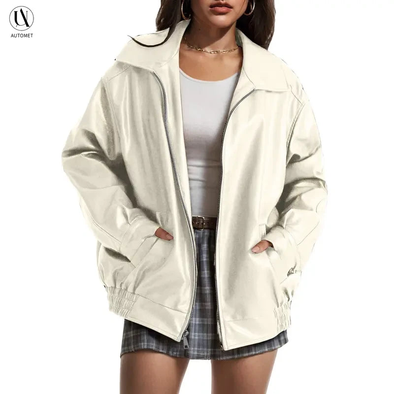 Faux Suede Leather Bomber Coat