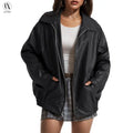 Faux Suede Leather Bomber Coat