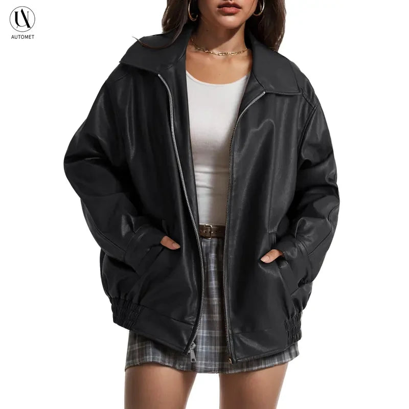 Faux Suede Leather Bomber Coat