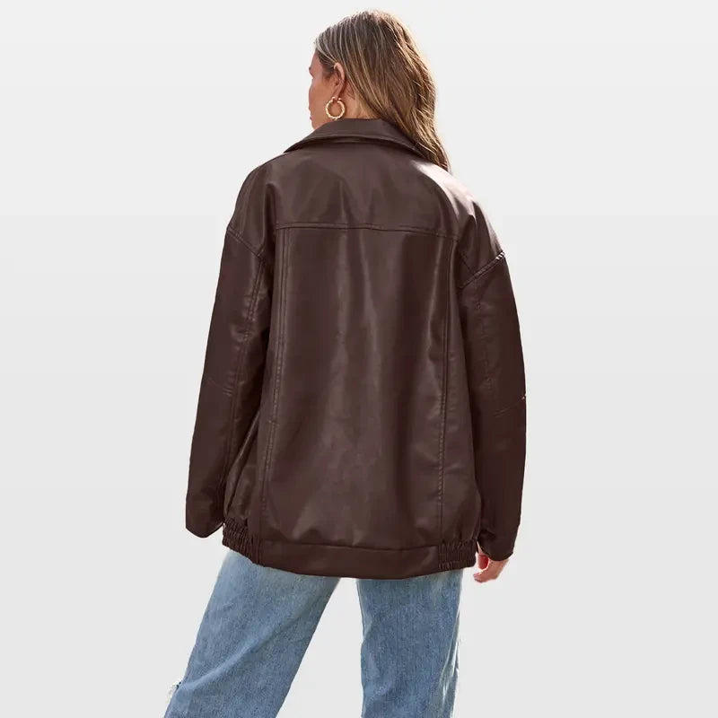 Faux Suede Leather Bomber Coat