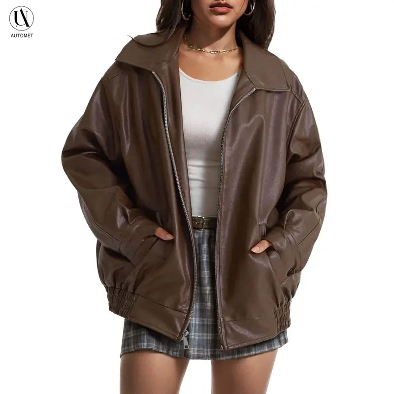 Faux Suede Leather Bomber Coat