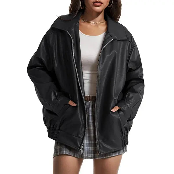 Faux Suede Leather Bomber Coat