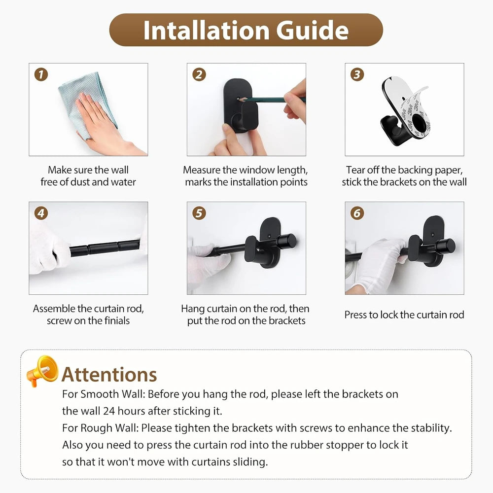 Black No Drilling Curtain Rod