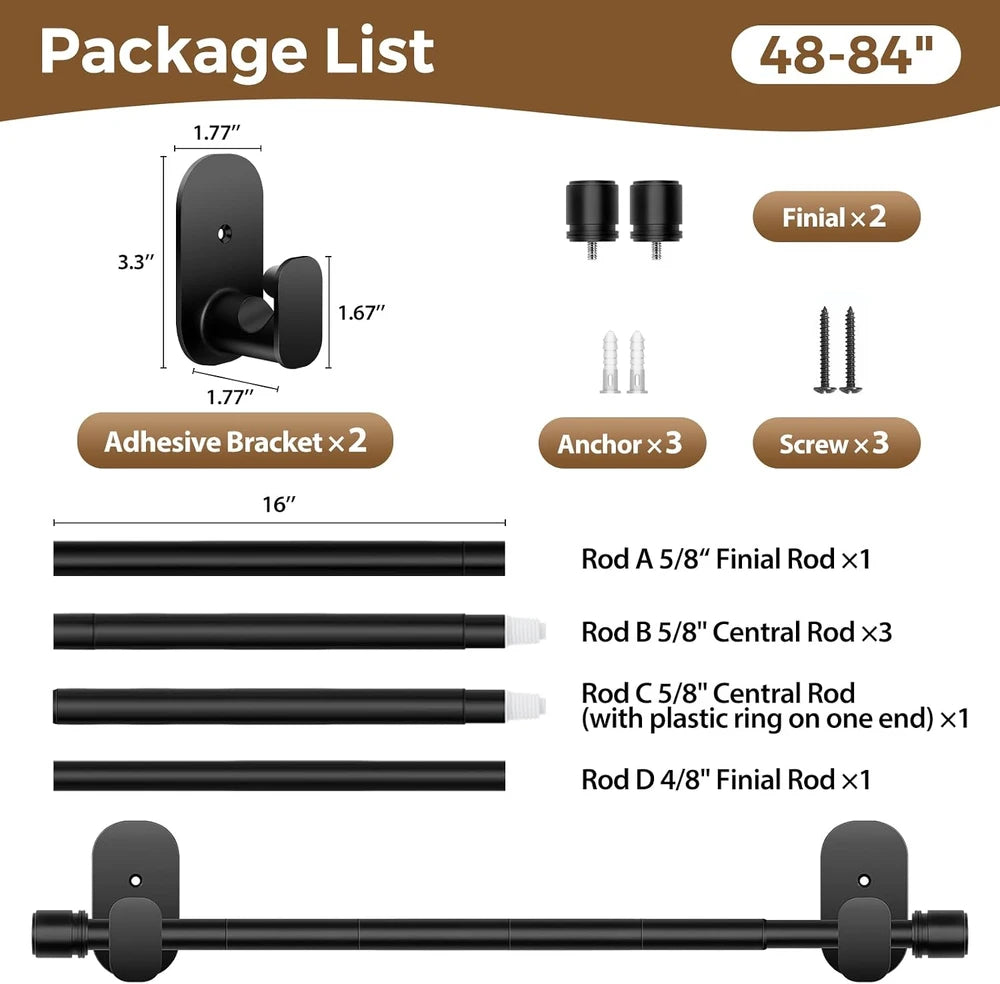 Black No Drilling Curtain Rod