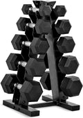 Rubber Hex Dumbbell Set with Vertical Storage Rack