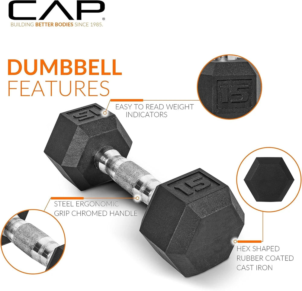 Rubber Hex Dumbbell Set with Vertical Storage Rack