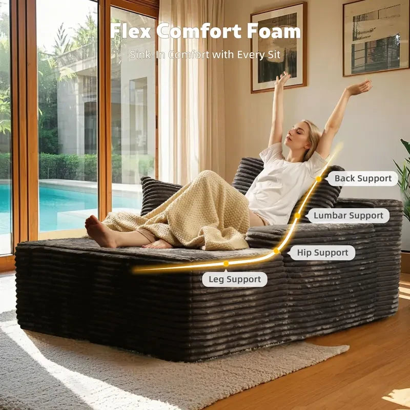 Upholstered Corduroy Chaise Lounge Sofa Bed