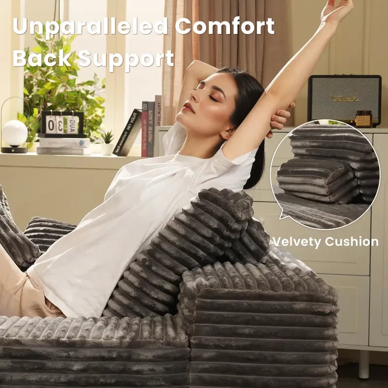 Upholstered Corduroy Chaise Lounge Sofa Bed