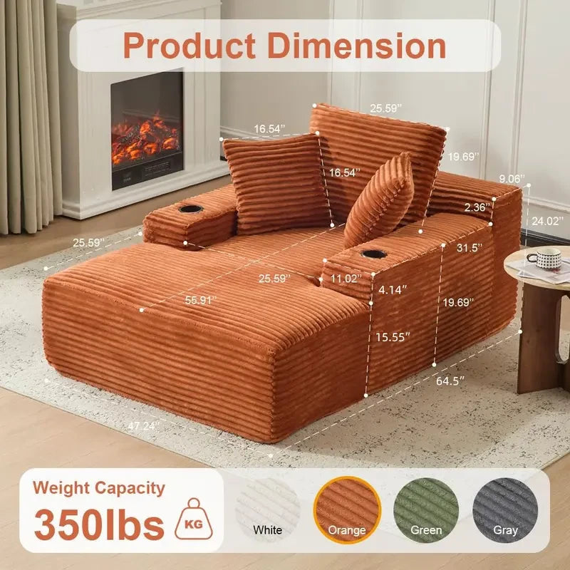 SOUTTEE 64" Depth Boneless Plush Corduroy Chaise Lounge