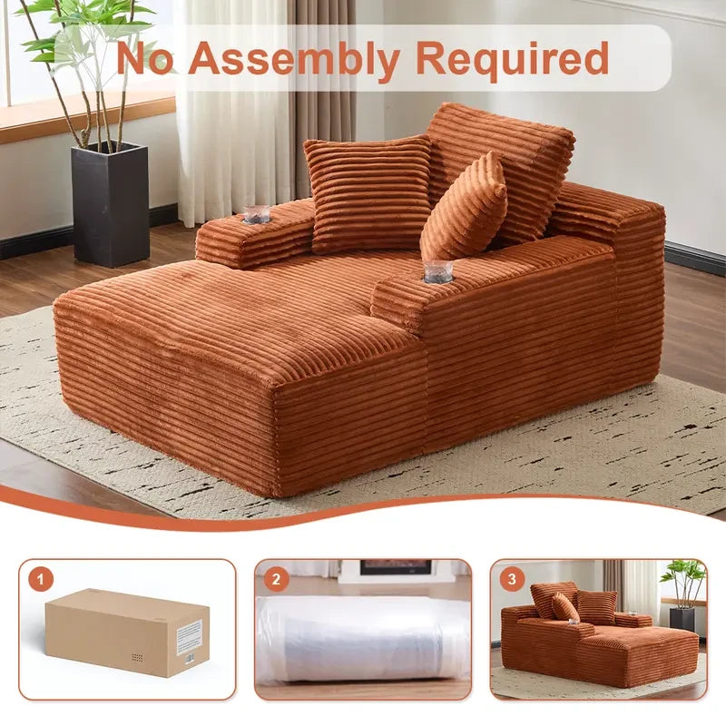 SOUTTEE 64" Depth Boneless Plush Corduroy Chaise Lounge