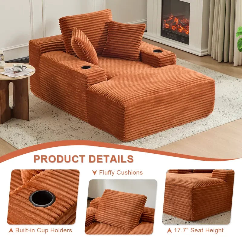 SOUTTEE 64" Depth Boneless Plush Corduroy Chaise Lounge