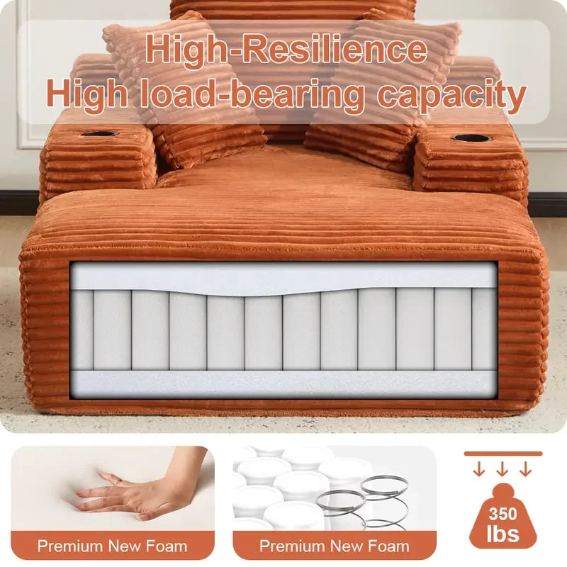 SOUTTEE 64" Depth Boneless Plush Corduroy Chaise Lounge