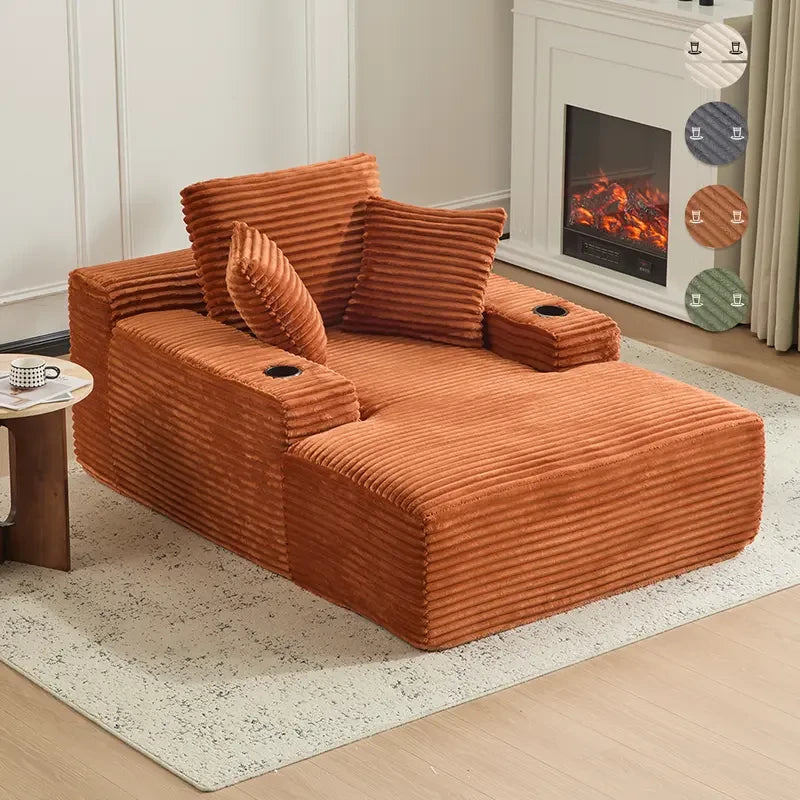 SOUTTEE 64" Depth Boneless Plush Corduroy Chaise Lounge