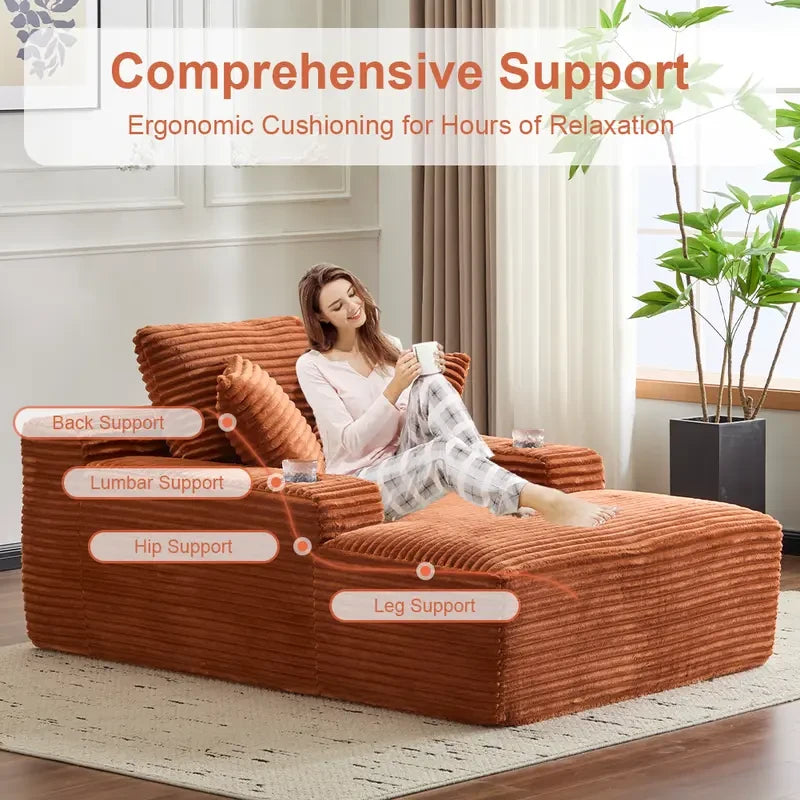 SOUTTEE 64" Depth Boneless Plush Corduroy Chaise Lounge