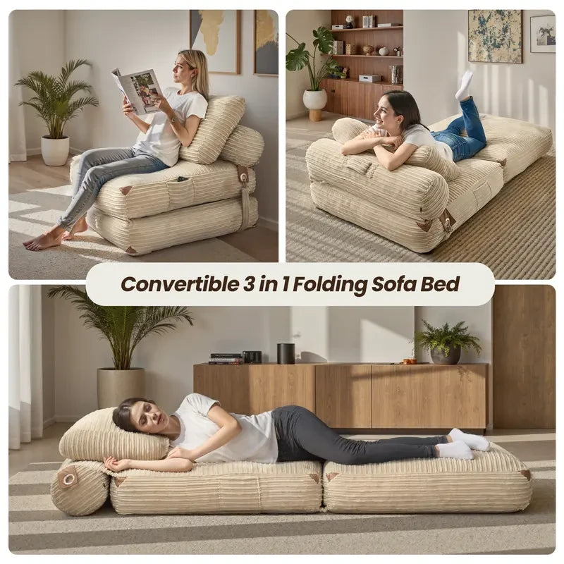 Plush Corduroy Convertible Chaise Lounge