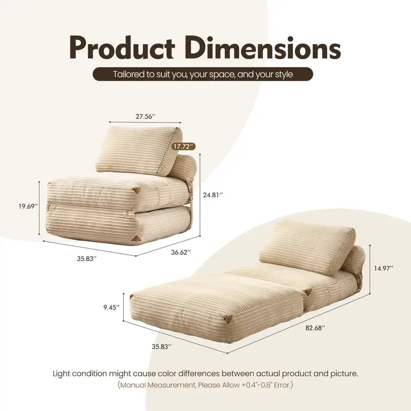 Plush Corduroy Convertible Chaise Lounge