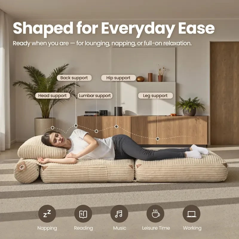 Plush Corduroy Convertible Chaise Lounge