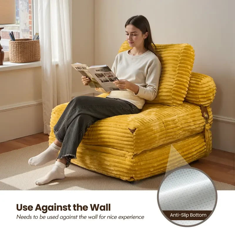 Plush Corduroy Convertible Chaise Lounge