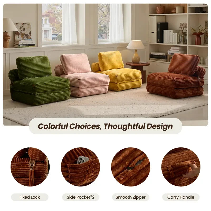 Plush Corduroy Convertible Chaise Lounge