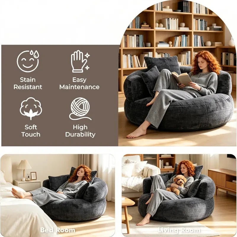 Oversized Chenille Bean Bag Chair
