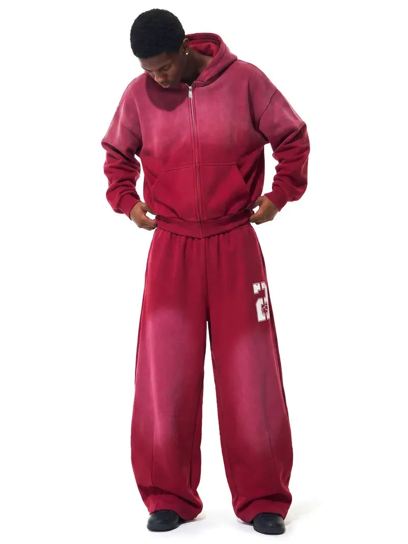 Washed Fleece Zip Up Hoodie Set