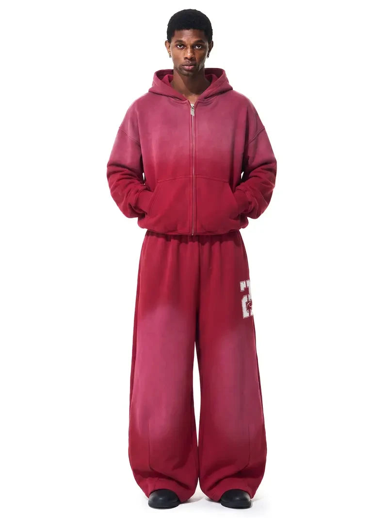 Washed Fleece Zip Up Hoodie Set