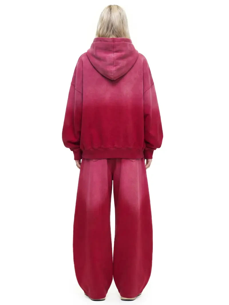 Washed Fleece Zip Up Hoodie Set