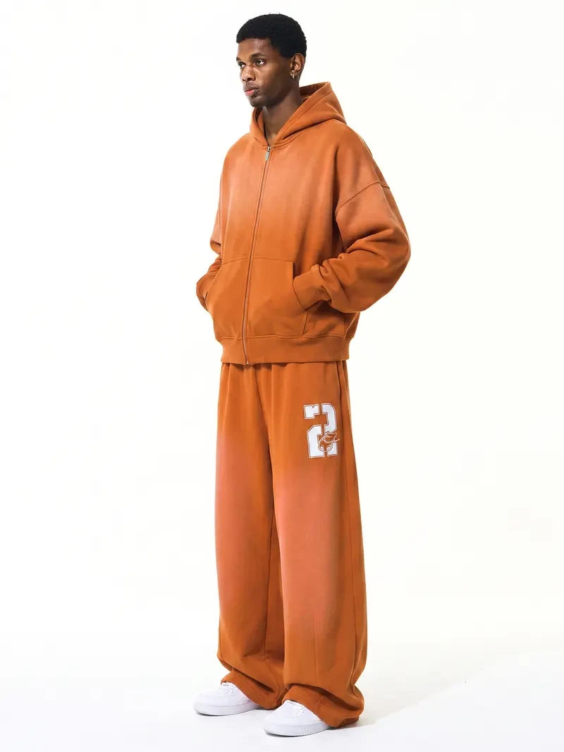 Washed Fleece Zip Up Hoodie Set