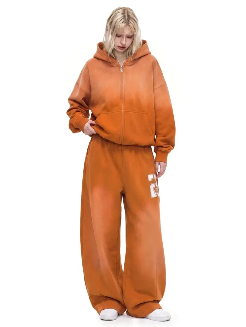 Washed Fleece Zip Up Hoodie Set